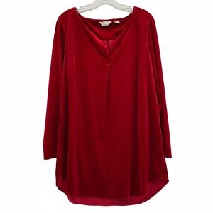 Caffe Marrakesh Red Velvet Tunic Blouse | Women’s L, Polyester/Spandex